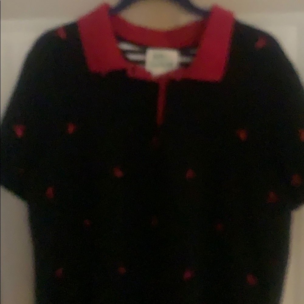 QF Black polo w/ red lobsters and collar 1X